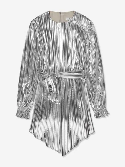 Msgm Girls Pleated Dress In Silver