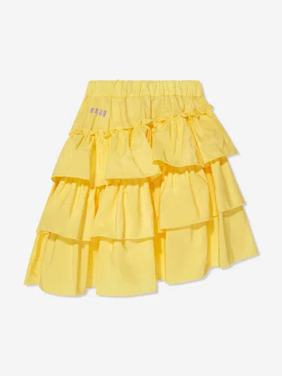 Shop Msgm Girls Midi Ruffle Skirt In Yellow