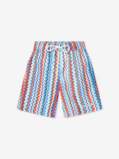 Shop Missoni Boys Zigzag Swim Shorts In Blue