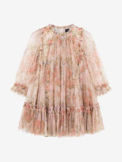Shop Needle & Thread Girls Floral Wreath Long Sleeve Dress In Pink