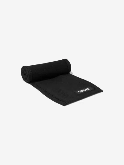 Versace Logo-appliqué Knitted Scarf In Black