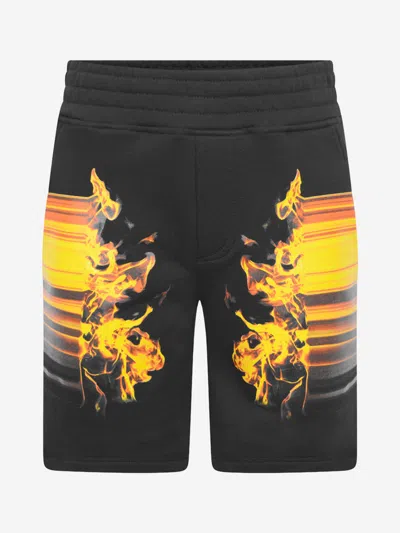 Shop Neil Barrett Boys Shorts - Fire Print Bermuda Shorts 4 Yrs Black