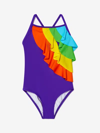Shop Nessi Byrd Girls Ezra Frill Swimsuit In Purple