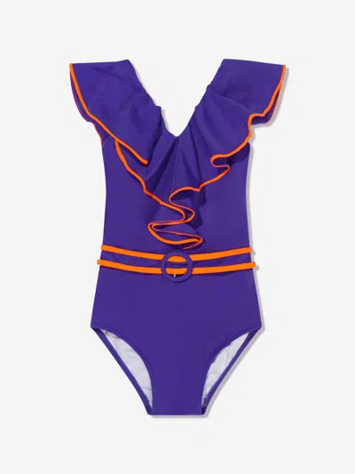 Shop Nessi Byrd Girls Cano Frill Swimsuit In Purple