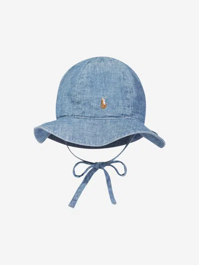 Shop Ralph Lauren Baby Girls Chambray Sun Hat In Blue