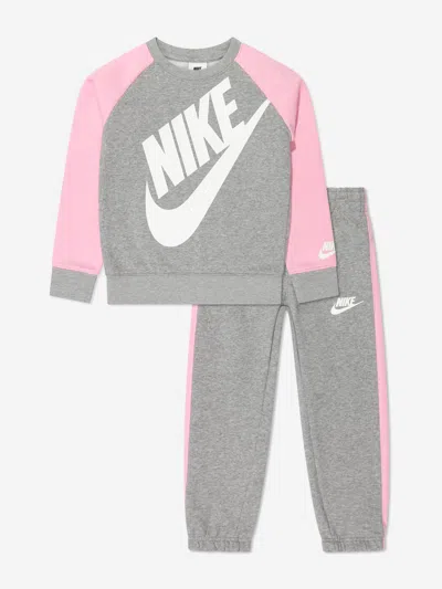 Shop Nike Girls Oversized Futura Crew Tracksuit In Grey