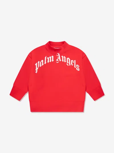 Shop Palm Angels Boys Classic Curved Logo Sweatshirt In Red