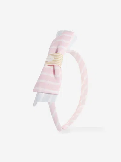 Shop Patachou Girls Striped Bow Headband In Pink