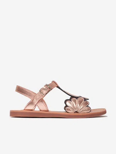 Shop Pom D'api Girls Leather Plagette Bloom Sandals In Gold