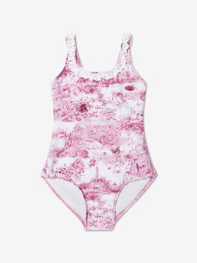 Shop Selini Action Girls Toile De Jouy Swimsuit In Pink