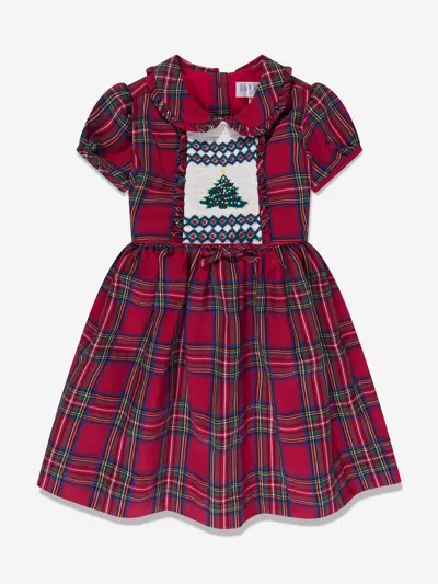Shop Rachel Riley Girls Christmas Tree Smocked Dress In Red