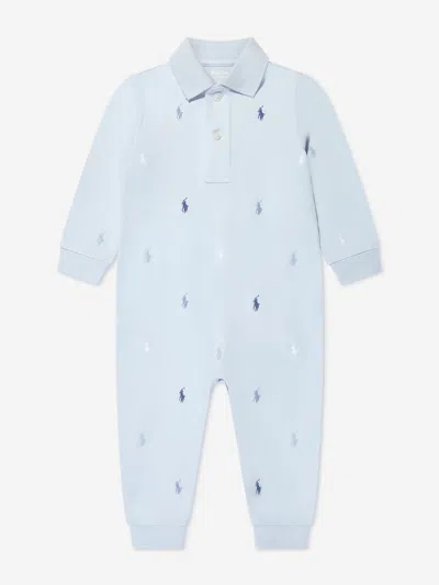 Shop Ralph Lauren Baby Boys Long Sleeve Romper 12 - 18 Mths Blue