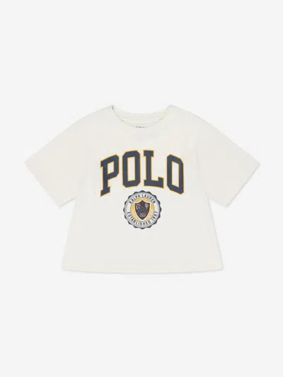 Shop Ralph Lauren Girls Varsity Polo T-shirt In White