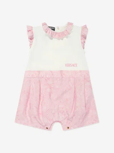 Shop Versace Baby Girls Barocco Logo Romper In Pink
