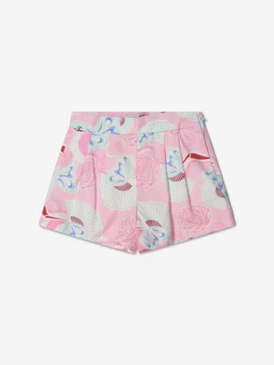 Simonetta Girls Cotton Floral Fan Print Shorts 1 Yrs Pink In Pink