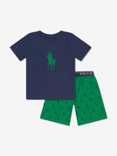 Shop Ralph Lauren Boys T-shirt And Shorts Pyjama Set In Multicoloured