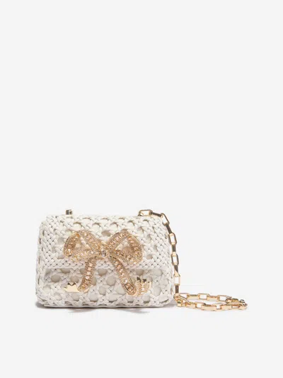 Shop Self-portrait Girls Woven Leather Micro Bag In Ivory