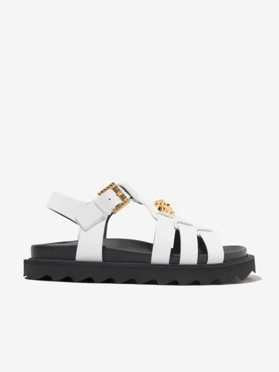 Shop Versace Girls Leather Medusa Sandals In White