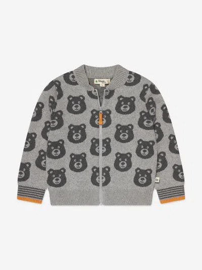 Shop The Bonnie Mob Kids Bear Cashmere Knit Cardigan In Grey