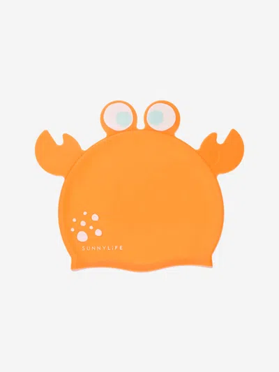Shop Sunnylife Kids Sonny The Sea Creature Shaped Swimming Cap In Orange
