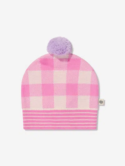 Shop The Bonnie Mob Girls Check Jacquard Knit Hat In Pink