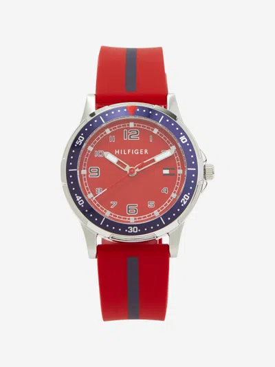 Shop Tommy Hilfiger Boys Logo Strap Watch In Red