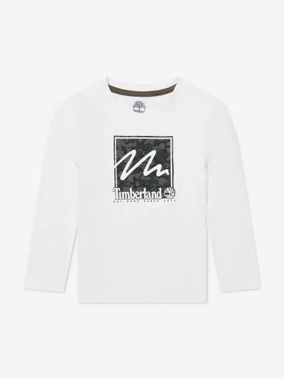 Shop Timberland Boys Long Sleeve Logo T-shirt In White