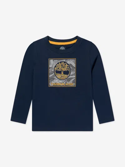 Shop Timberland Boys Long Sleeve Logo T-shirt In Blue