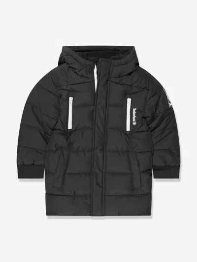 Shop Timberland Boys Long Puffer Jacket In Black