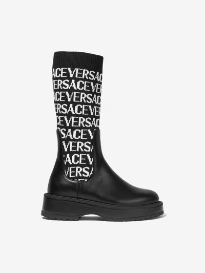 Shop Versace Girls High Sock Boots Eu 29 Uk 11 Black
