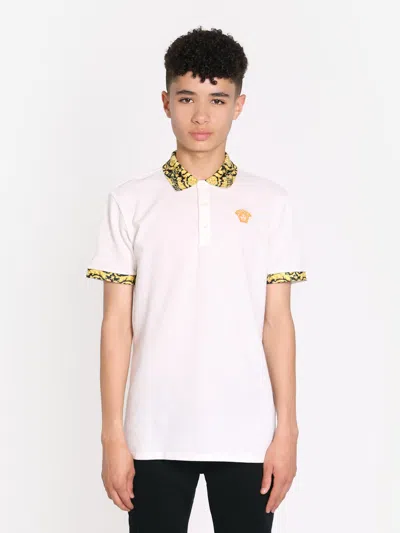 Shop Versace Boys Barocco Logo Polo Shirt In White