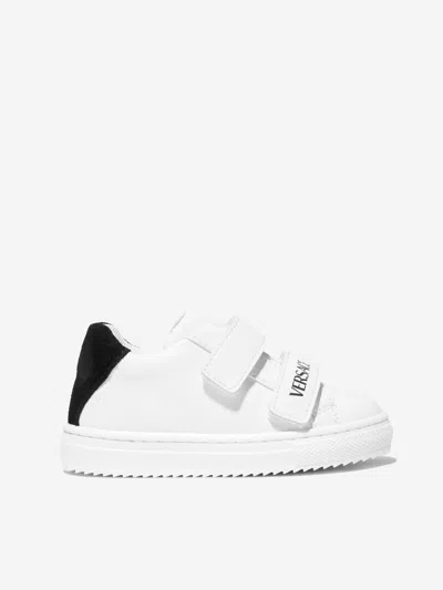 Shop Versace Kids Leather Velcro Trainers In White