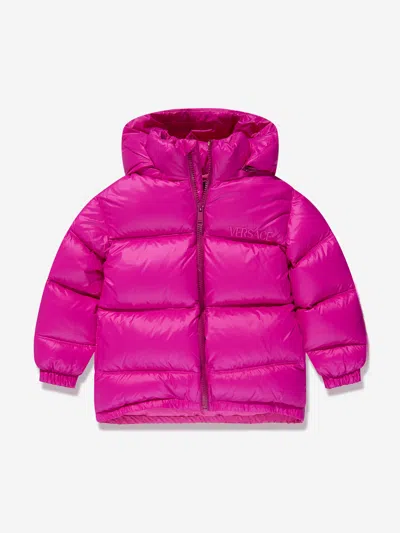 Shop Versace Girls Down Padded Puffer Jacket In Pink