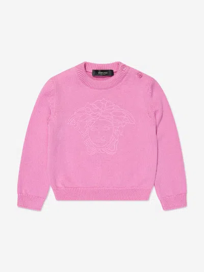 Shop Versace Baby Girls Logo Jumper In Pink