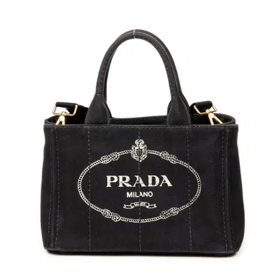 Shop Prada Small Canapa Tote In Black