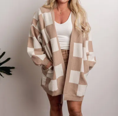 Shop Gilli Charlene Checkered Cardigan In Taupe-white In Multi