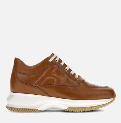 Shop Hogan Sneakers In Leather Brown