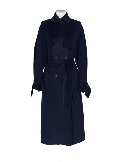 Shop Max Mara Falcone Oversized Cashmere Trench Coat In Navy Blue