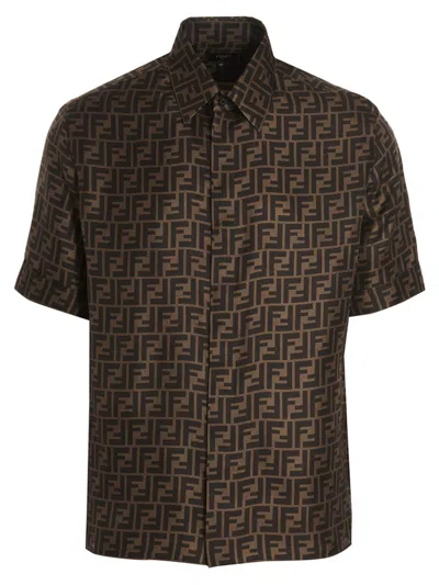 Shop Fendi ‘ff' Bowling Shirt In Brown