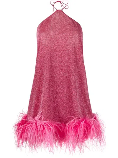 Shop Oseree Oséree Lumiere Plumage Necklace Short Dress Clothing In Pink & Purple