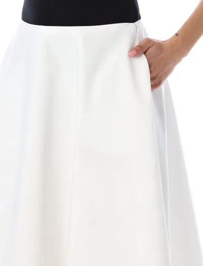 Shop Valentino Garavani Midi Godet Skirt Popeline In Bianco Ottico