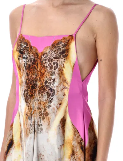 Y/project Lace-print Satin Slip Minidress In Pink Rust