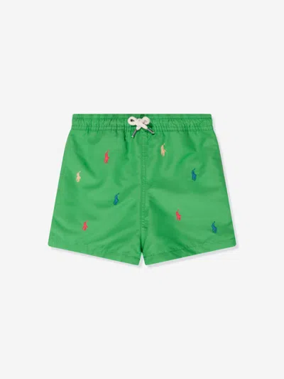 Shop Ralph Lauren Boys Logo Swim Shorts In Green