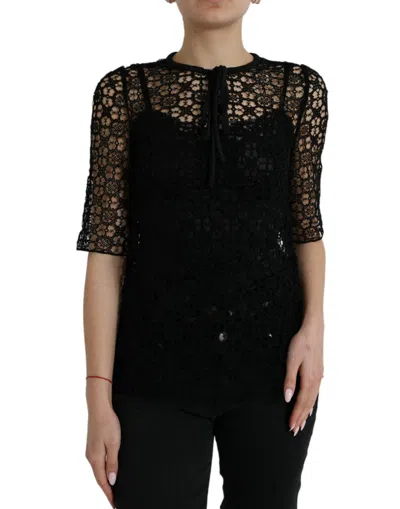Shop Dolce & Gabbana Elegant Floral Lace Blouse Top In Black