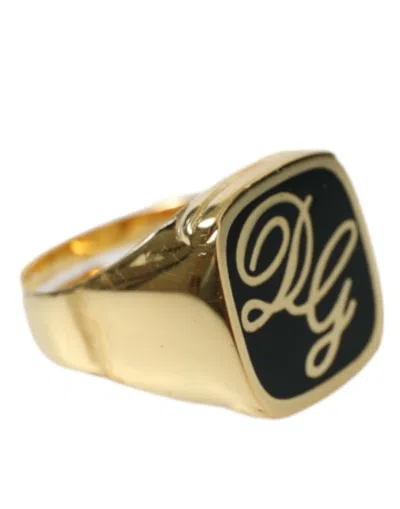 Shop Dolce & Gabbana Elegant Gold Plated Logo Engraved Ring