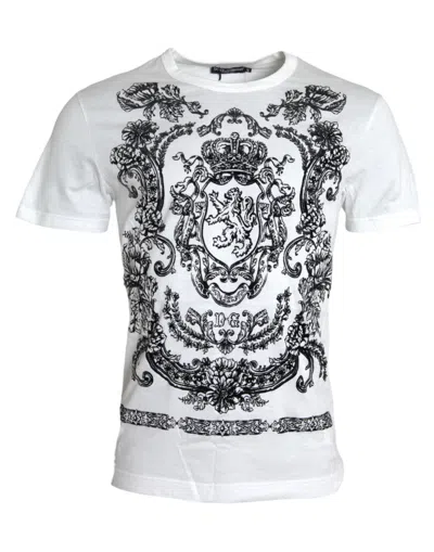 Shop Dolce & Gabbana Elegant White Cotton Crew Neck Tee