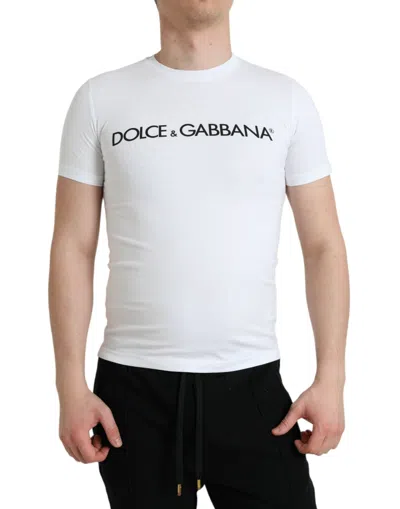 Shop Dolce & Gabbana Elegant White Logo Crewneck Tee