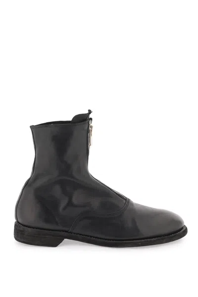 Shop Guidi Front Zip Leather Ankle Boots In Nero