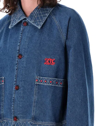 Shop Bode Embroidered Denim Jacket In Indigo