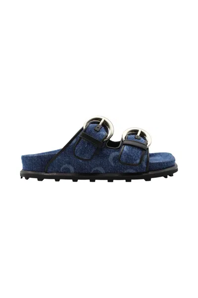 Marine Serre Monogram-print Double-buckle Sandals In Blue